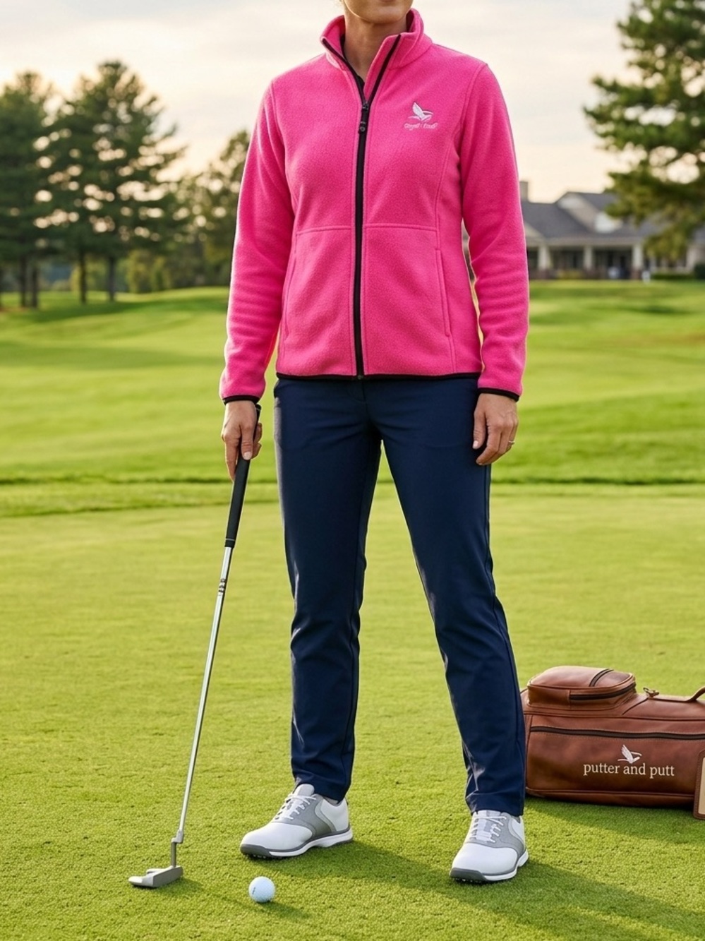 Women’s Putter and Putt Pink Full-Zip Fleece Jacket – Size XL